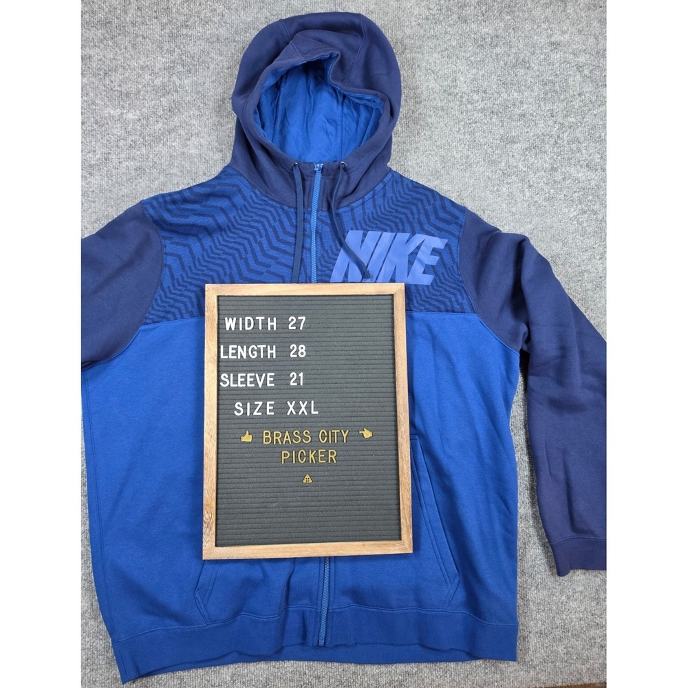 NWT Nike Sweatshirt Mens 2XL XXL Blue Swoosh Spell Out Full Zip Hoodie New - Picture 2 of 10